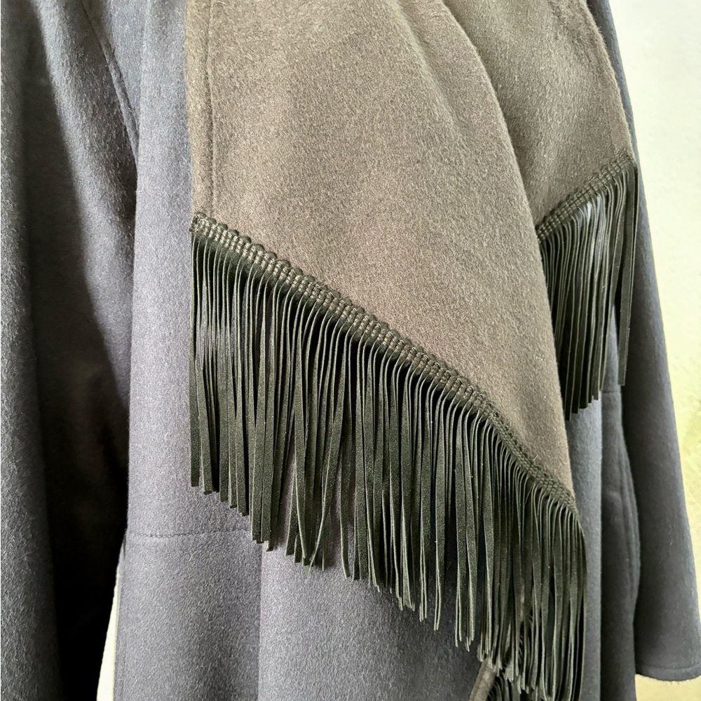 Sofia Cashmere navy and black fringe trim coat - Picture 5 of 11